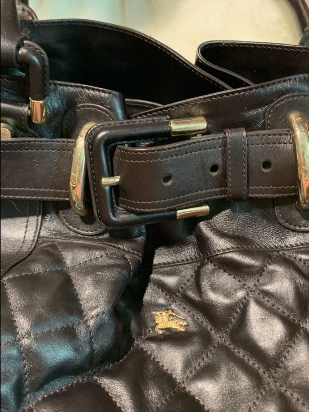 Authentic Burberry Dark Brown Quilted Leather Handbag w/ Dust Bag - Picture 9 of 11